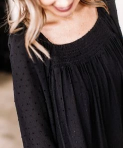 No Ship Drop Ship Home For The Holidays Swiss Dot Dress In Black