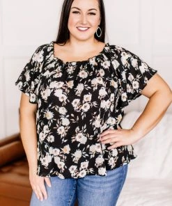 No Ship Drop Ship Remember When Floral Top In Witching Hour (GHG -S,M,L,2X)