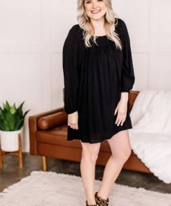 No Ship Drop Ship Home For The Holidays Swiss Dot Dress In Black