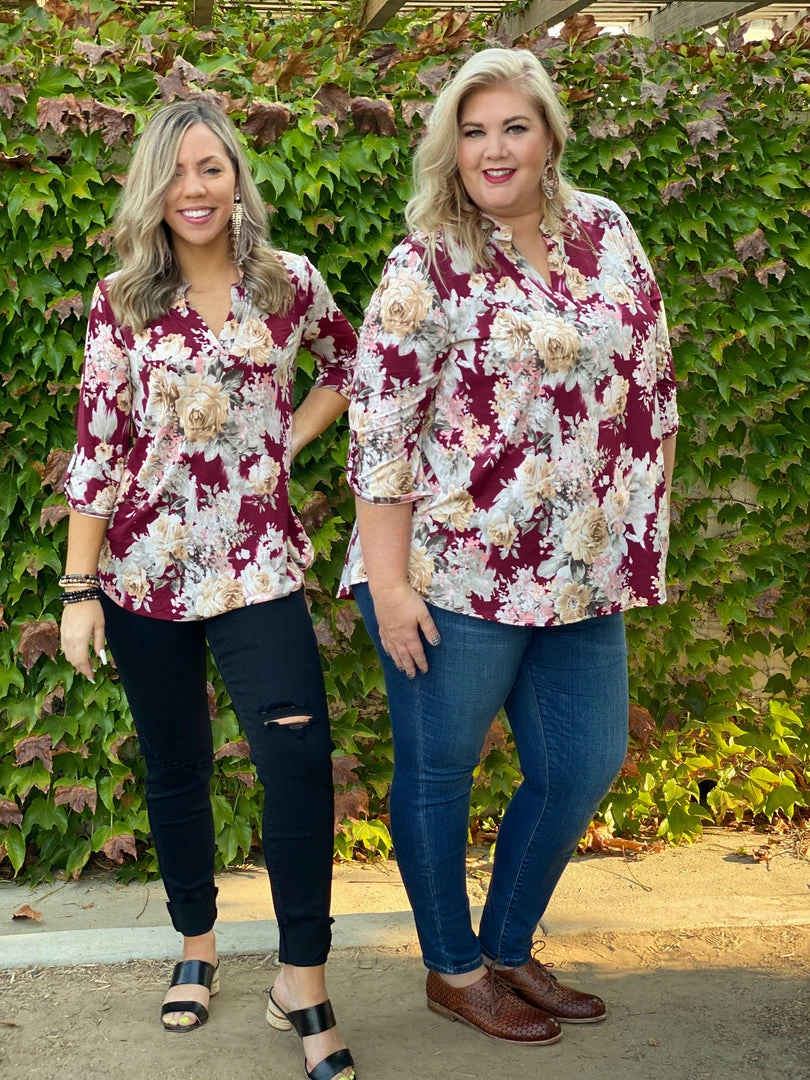 Boutique Simplified Floral Motif 3/4 Sleeve Top 4 Boutique Simplified Floral Motif 3/4 Sleeve Top