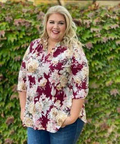 Boutique Simplified Floral Motif 3/4 Sleeve Top 15 Boutique Simplified Floral Motif 3/4 Sleeve Top