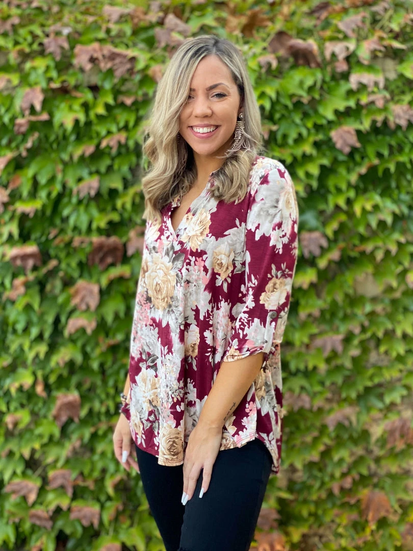 Boutique Simplified Floral Motif 3/4 Sleeve Top 8 Boutique Simplified Floral Motif 3/4 Sleeve Top