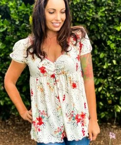 Boutique Simplified Frolicky Floral Babydoll Top