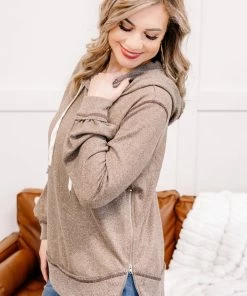 No Ship Drop Ship Inside Job Side Zip Hoodie In Taupe