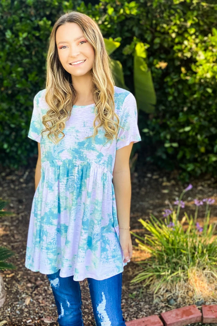 Boutique Simplified Hint Of Paisley Tie Dye Babydoll Top 7 Boutique Simplified Hint Of Paisley Tie Dye Babydoll Top