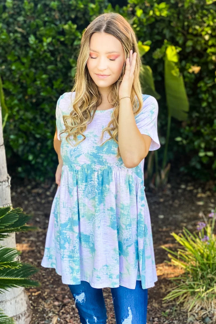 Boutique Simplified Hint Of Paisley Tie Dye Babydoll Top 6 Boutique Simplified Hint Of Paisley Tie Dye Babydoll Top