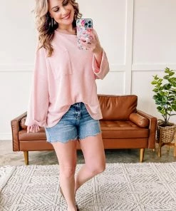 No Ship Drop Ship Cozy Train Sweater Knit Top In Light Pink