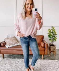 No Ship Drop Ship Cozy Train Sweater Knit Top In Light Pink