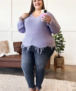 No Ship Drop Ship Apparel Cheap Frills Frayed V Neck Sweater In Lavender 13 No Ship Drop Ship Apparel Cheap Frills Frayed V Neck Sweater In Lavender