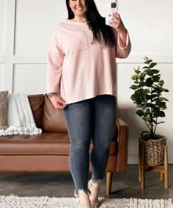 No Ship Drop Ship Cozy Train Sweater Knit Top In Light Pink