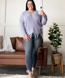No Ship Drop Ship Apparel Cheap Frills Frayed V Neck Sweater In Lavender 12 No Ship Drop Ship Apparel Cheap Frills Frayed V Neck Sweater In Lavender