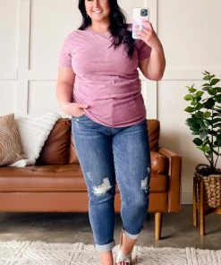 No Ship Drop Ship Apparel Just Wash Me Acid Wash Tee In Purple Essence