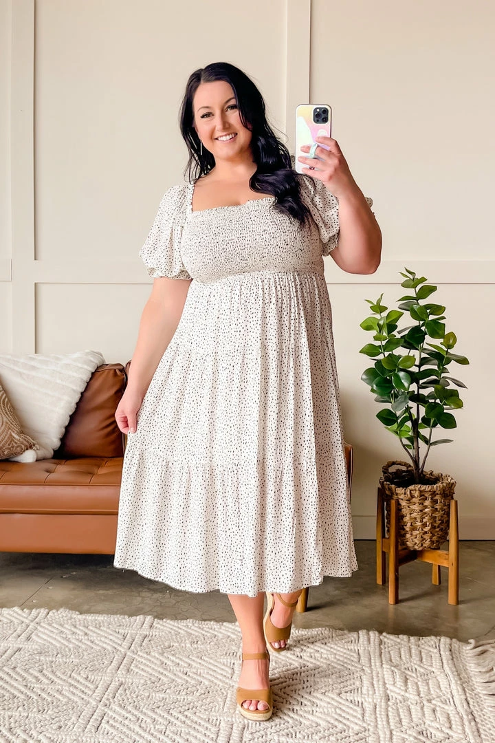No Ship Drop Ship The Best Of Me Smocked Midi Dress In Black & Ivory (GHG-S) 3 No Ship Drop Ship The Best Of Me Smocked Midi Dress In Black & Ivory (GHG-S)