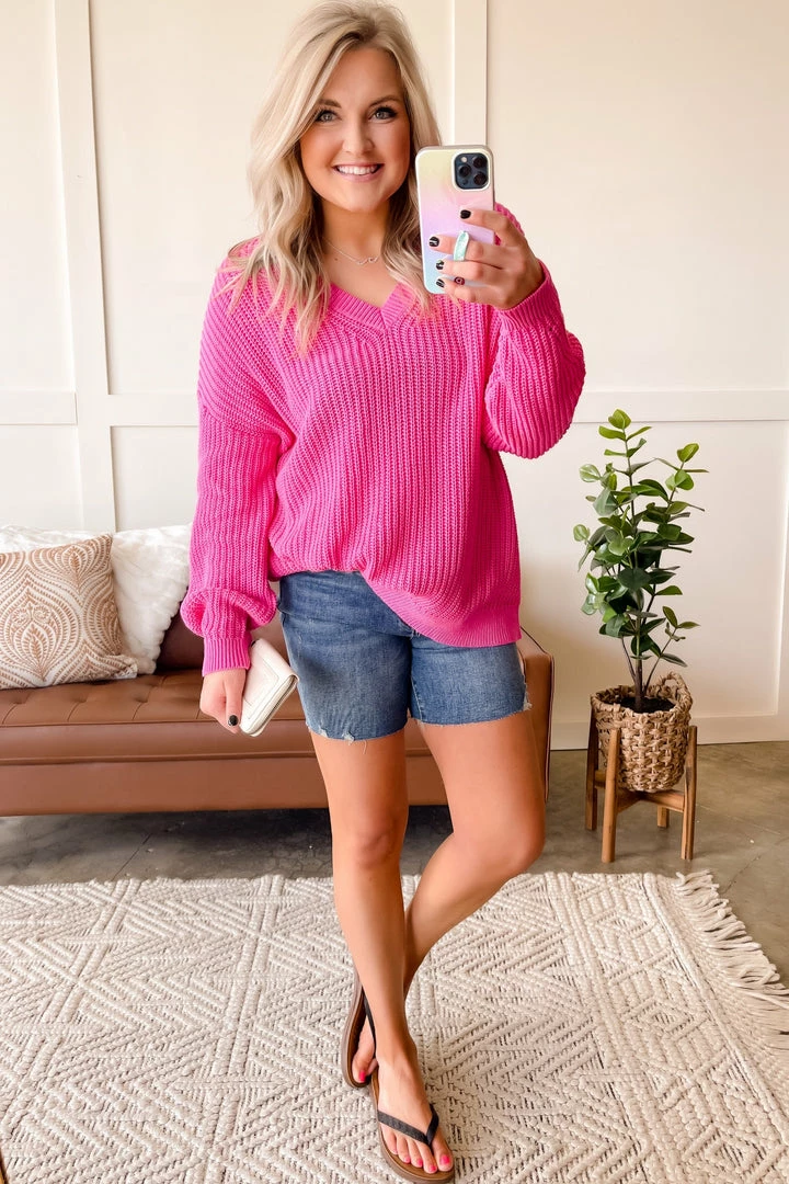 No Ship Drop Ship Because Of You V Neck Knit Sweater In Pink 2 No Ship Drop Ship Because Of You V Neck Knit Sweater In Pink