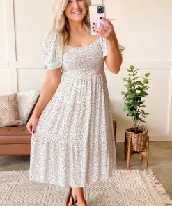 No Ship Drop Ship The Best Of Me Smocked Midi Dress In Black & Ivory (GHG-S) 18 No Ship Drop Ship The Best Of Me Smocked Midi Dress In Black & Ivory (GHG-S)