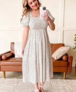 No Ship Drop Ship The Best Of Me Smocked Midi Dress In Black & Ivory (GHG-S) 29 No Ship Drop Ship The Best Of Me Smocked Midi Dress In Black & Ivory (GHG-S)