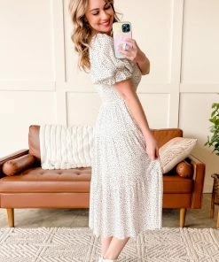 No Ship Drop Ship The Best Of Me Smocked Midi Dress In Black & Ivory (GHG-S)