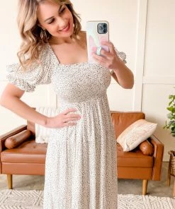 No Ship Drop Ship The Best Of Me Smocked Midi Dress In Black & Ivory (GHG-S) 23 No Ship Drop Ship The Best Of Me Smocked Midi Dress In Black & Ivory (GHG-S)