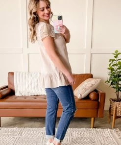 No Ship Drop Ship Apparel Key To Success Crochet Tunic Top In Oatmeal