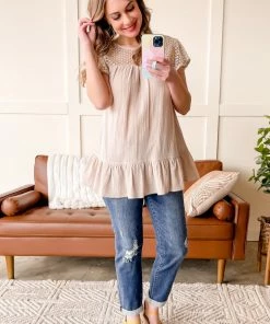 No Ship Drop Ship Apparel Key To Success Crochet Tunic Top In Oatmeal