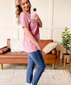 No Ship Drop Ship Apparel Just Wash Me Acid Wash Tee In Purple Essence