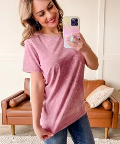 No Ship Drop Ship Apparel Just Wash Me Acid Wash Tee In Purple Essence