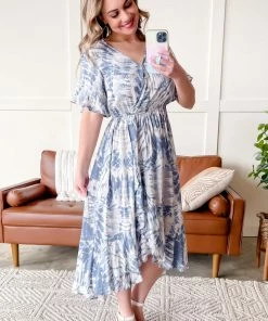 No Ship Drop Ship Point Break Flowy Surplice High Low Dress In Ocean Blue (GHG-M) GHG- Shop Singles