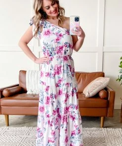 No Ship Drop Ship Apparel A Modern Twist Ribbon Tie Tiered Dress In Purple Floral