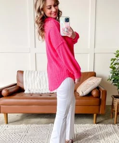 No Ship Drop Ship The Decision Is Final Button Down Waffle Knit Top In Hot Pink 13 No Ship Drop Ship The Decision Is Final Button Down Waffle Knit Top In Hot Pink