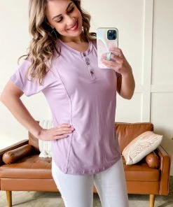 No Ship Drop Ship Decorate My World Button Top In Lavender Apparel