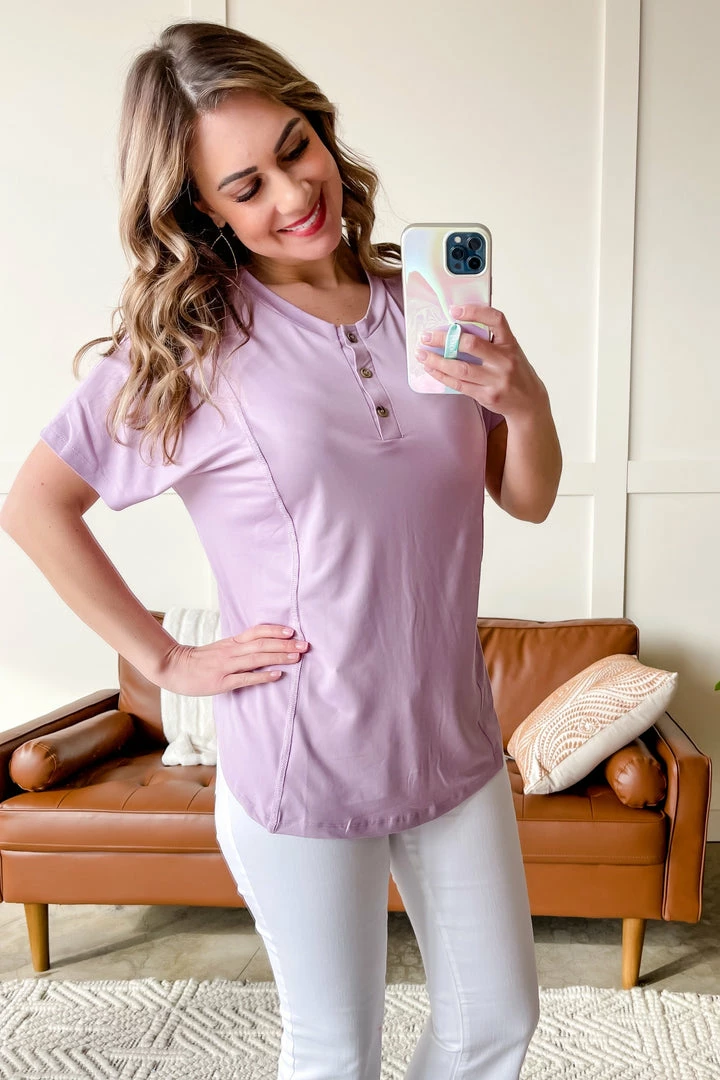 No Ship Drop Ship Decorate My World Button Top In Lavender Apparel 2 No Ship Drop Ship Decorate My World Button Top In Lavender Apparel