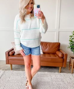 No Ship Drop Ship Double Your Fun Sweater In Spearmint And Cream Apparel