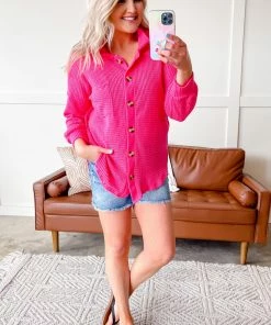 No Ship Drop Ship The Decision Is Final Button Down Waffle Knit Top In Hot Pink 17 No Ship Drop Ship The Decision Is Final Button Down Waffle Knit Top In Hot Pink