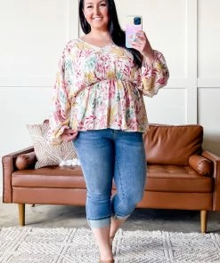 No Ship Drop Ship Place Your Bets Floral Swiss Dot Blouse