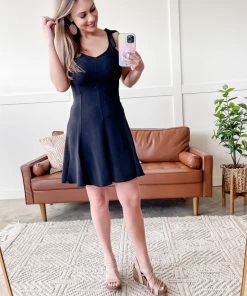 No Ship Drop Ship That's My Line Tie Strap Dress In Midnight Apparel