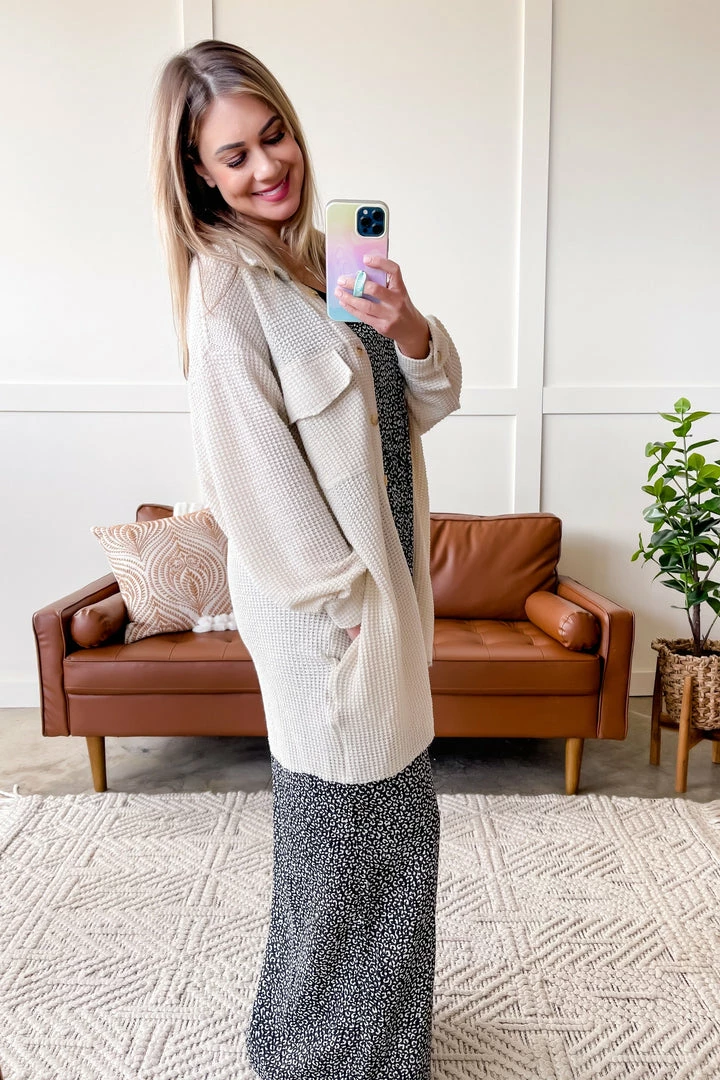 No Ship Drop Ship Crème De La Crème Button Down Waffle Knit Shacket Apparel 9 No Ship Drop Ship Crème De La Crème Button Down Waffle Knit Shacket Apparel