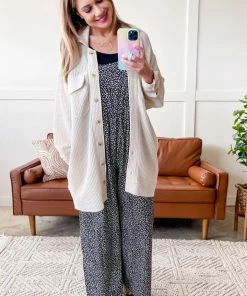 No Ship Drop Ship Crème De La Crème Button Down Waffle Knit Shacket Apparel 13 No Ship Drop Ship Crème De La Crème Button Down Waffle Knit Shacket Apparel