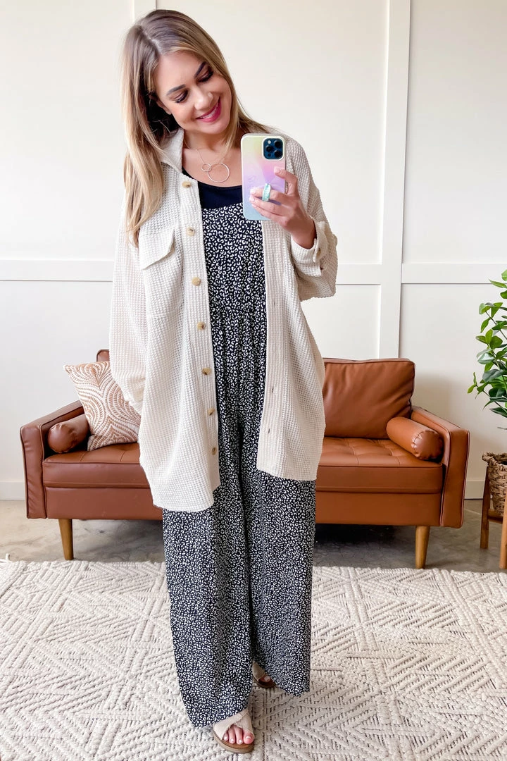 No Ship Drop Ship Crème De La Crème Button Down Waffle Knit Shacket Apparel 4 No Ship Drop Ship Crème De La Crème Button Down Waffle Knit Shacket Apparel