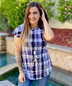 Boutique Simplified Navy Marbled Flutter Sleeve