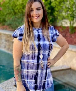 Boutique Simplified Navy Marbled Flutter Sleeve