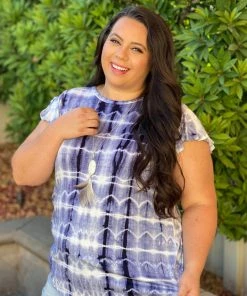 Boutique Simplified Navy Marbled Flutter Sleeve