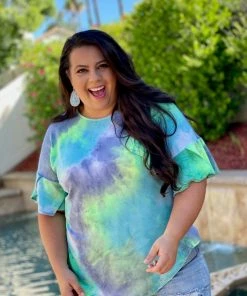 Boutique Simplified Drift Away Tie Dye Bell Sleeve Top