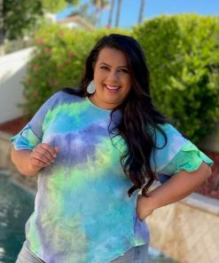 Boutique Simplified Drift Away Tie Dye Bell Sleeve Top