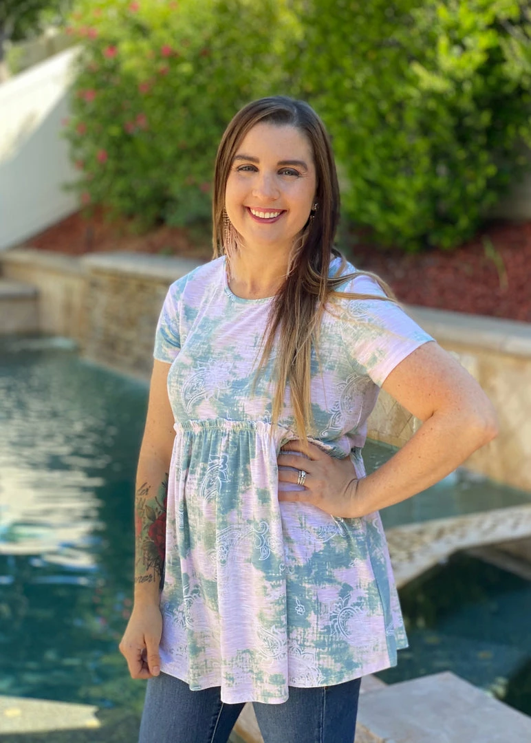 Boutique Simplified Hint Of Paisley Tie Dye Babydoll Top 2 Boutique Simplified Hint Of Paisley Tie Dye Babydoll Top