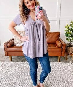 No Ship Drop Ship Make Good Choices Bamboo Babydoll Top In Dusty Lavender Apparel