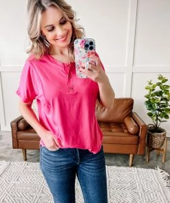 No Ship Drop Ship Decorate My World Button Top In Pink