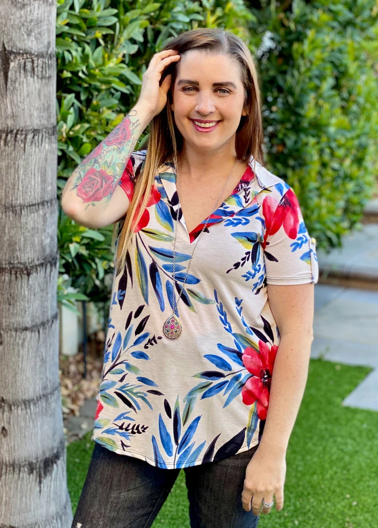 Boutique Simplified Paradise Dreams Mandarin Collar Top 2 Boutique Simplified Paradise Dreams Mandarin Collar Top