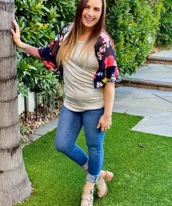 Boutique Simplified Flowy Floral Bell Sleeve Top