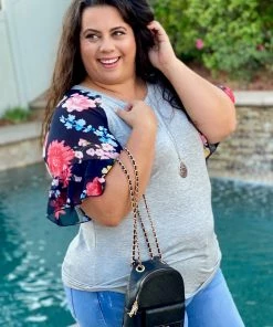 Boutique Simplified Flowy Floral Bell Sleeve Top