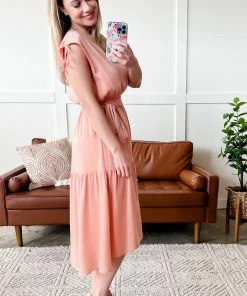 No Ship Drop Ship A Touch Of Peach Midi Dress
